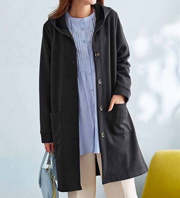 BELLUNA（ベルーナ）の「ボーダージャカード素材フードカーディガン（その他ジャケット）」｜チャコール