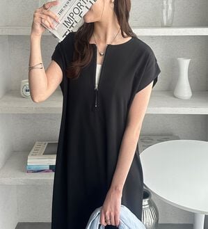 GeeRA（ジーラ）の「前後２ＷＡＹハーフジップＩラインワンピース（カットソーワンピース）」｜詳細画像