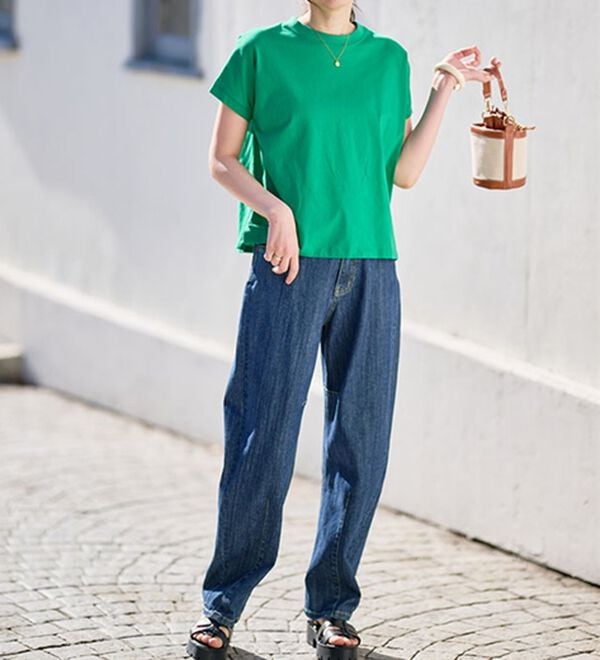 RANAN（ラナン）の「【選べる袖丈】ひんやり！＜BC＞綿100％プチハイネックＴシャツ（カットソー）」｜詳細画像