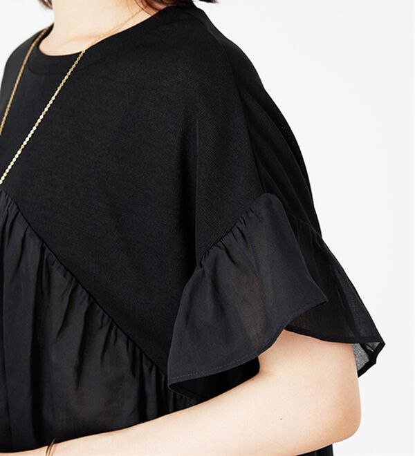 BELLUNA（ベルーナ）の「【Ｌａｇｒｉｌｕａ】異素材使いギャザーチュニック（カットソー）」｜詳細画像