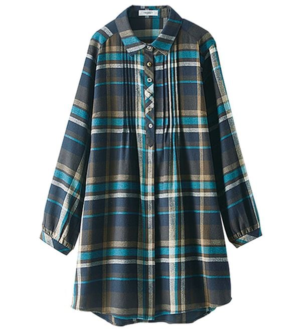 BELLUNA（ベルーナ）の「多ボタン使いチェック柄シャツチュニック（チュニック）」｜詳細画像