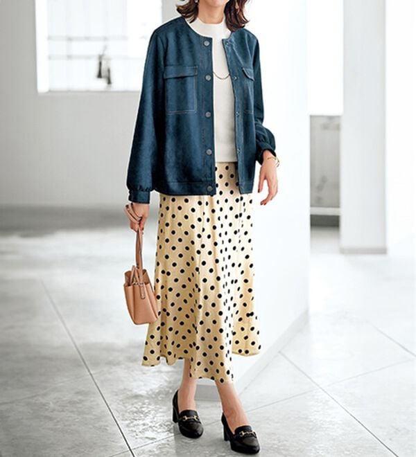 BELLUNA（ベルーナ）の「麻混素材ドット柄フレアースカート（ロングスカート）」｜詳細画像