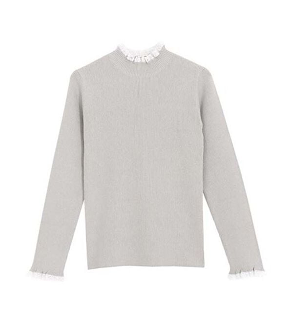 Pierrot（ピエロ）の「レース付ハイネックリブニット（ニット・セーター）」｜詳細画像