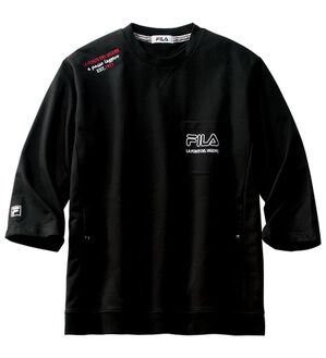 「＜フィラ＞サラッと快適！ゆったり７分袖ライトトレーナー・７分丈カーゴパンツ（メンズトレーナー）」｜ブラック(トレーナー)