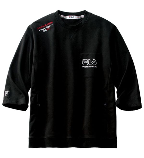 「＜フィラ＞サラッと快適！ゆったり７分袖ライトトレーナー・７分丈カーゴパンツ（メンズトレーナー）」｜ブラック(トレーナー)