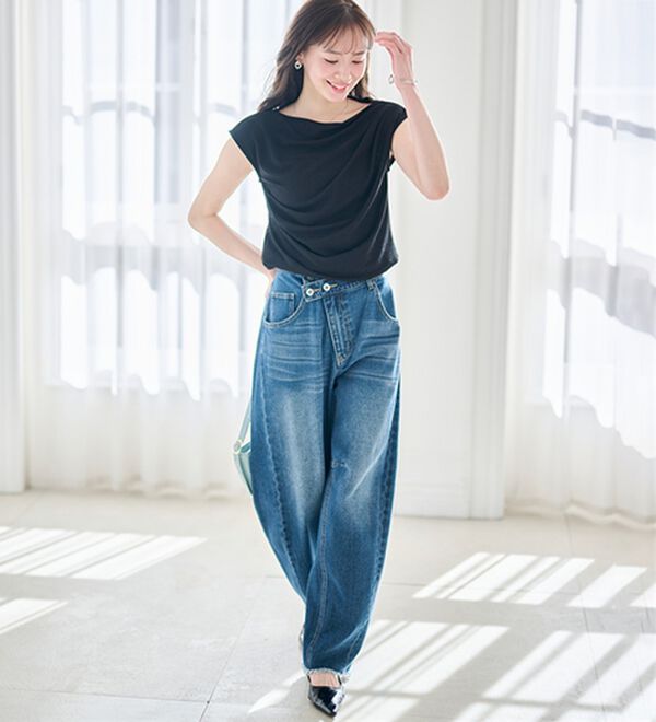 RANAN（ラナン）の「【ひんやり・ＵＶ】タックドレープフレンチスリーブカットソー（Tシャツ）」｜詳細画像