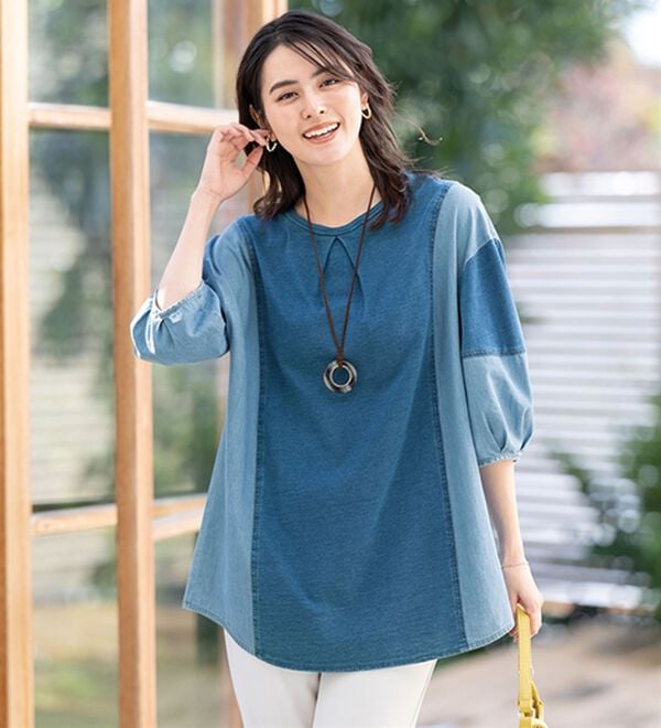 ルフラン（ルフラン）の「【２色組】デニム切替ゆったりプルオーバー（カットソー）」｜詳細画像