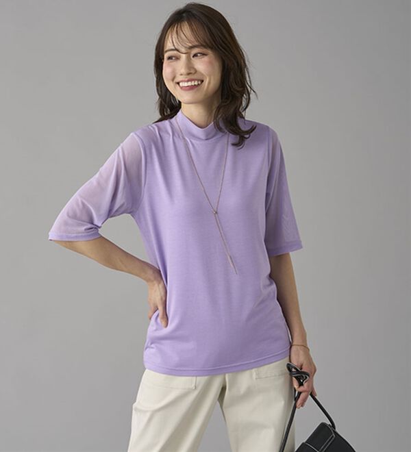 BELLUNA（ベルーナ）の「【５分袖】チュール切替上品インナー（カットソー）」｜詳細画像