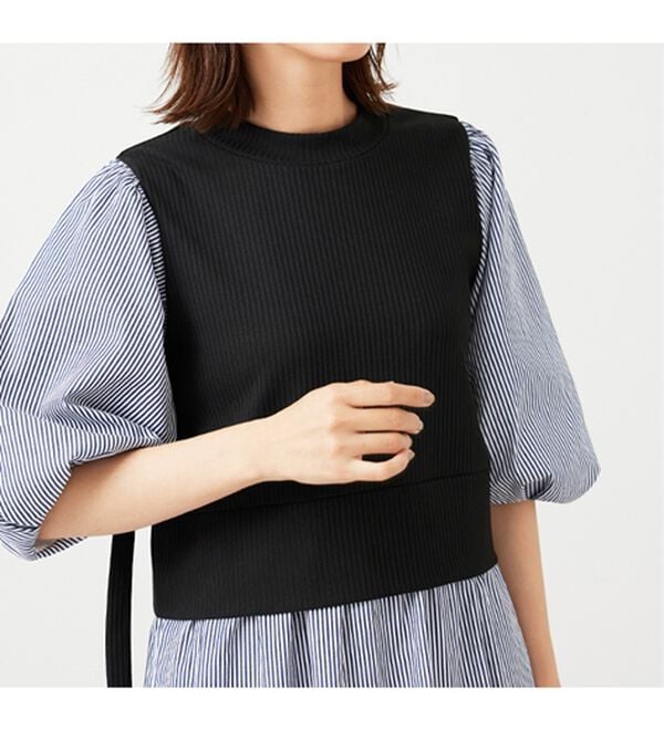 BELLUNA（ベルーナ）の「ベルト使い異素材切替ワンピ―ス（その他ワンピース）」｜詳細画像