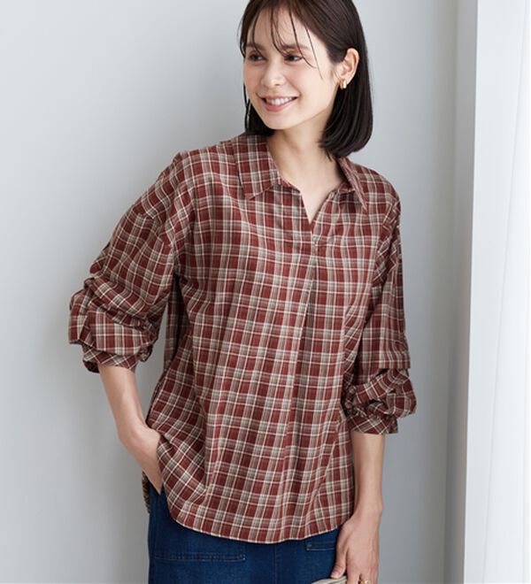 BELLUNA（ベルーナ）の「【新色追加】袖タックデザインスキッパーシャツ（シャツ）」｜詳細画像