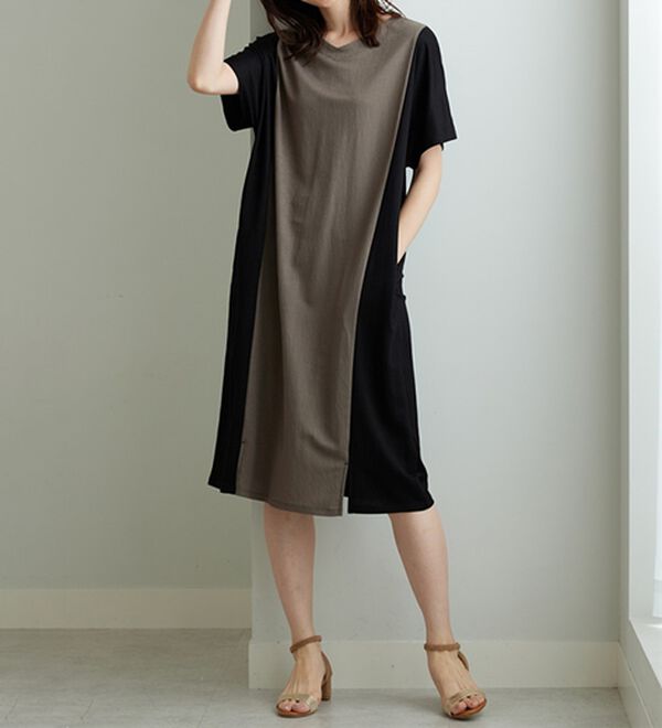 BELLUNA（ベルーナ）の「細見えを叶える！配色切替ワンピース（その他ワンピース）」｜モカ&times;黒