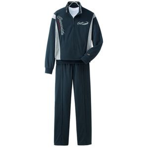 「＜クロコダイル＞デザインホームスーツ（メンズルームウェア）」｜ハーフジップネイビー