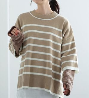 「【Ｌ～６Ｌ】重ね着を楽しむレイヤード専用ニットプルオーバー（ニット・セーター）」｜ベージュ&times;オフ(タググレージュ)