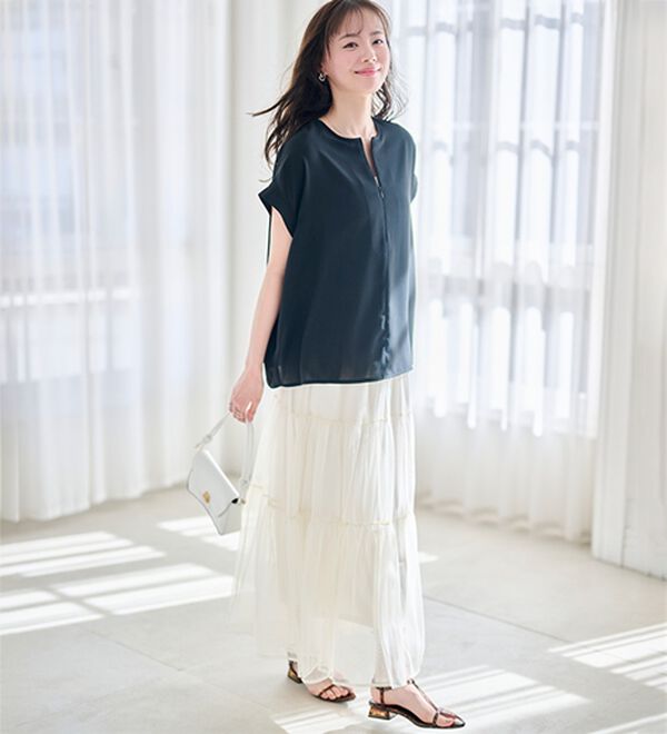 RANAN（ラナン）の「【汗シミ防止】ひんやり&防シワ前後2WAYハーフジップブラウス（ブラウス）」｜詳細画像