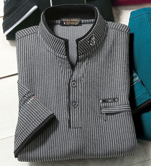 「二重衿７分袖シャツ（メンズカットソー）」｜グレー