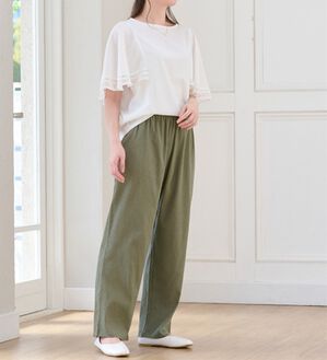 「ベタつきをサラッ！綿１００％楊柳ラクばきパンツ（パジャマ・ルームウェア）」｜カーキ