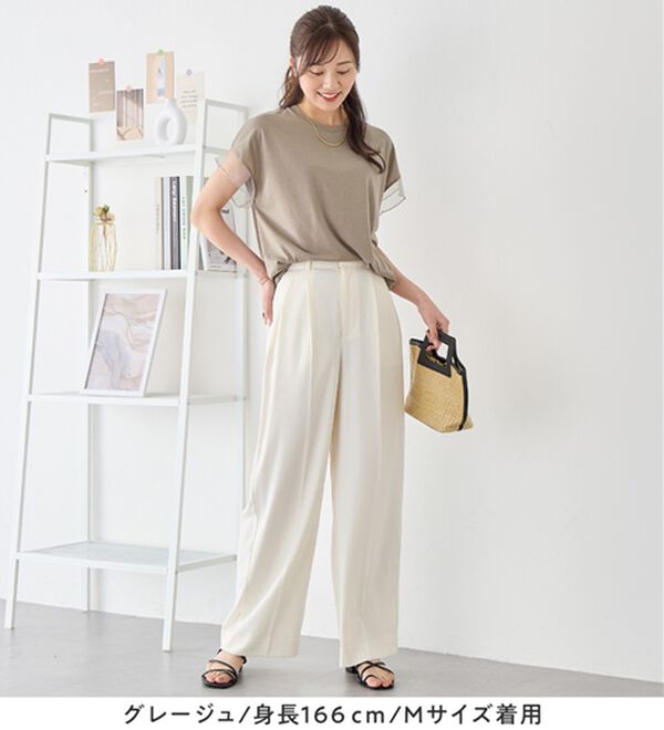 alotta（アロッタ）の「１枚でこなれ感！袖チュールデザイン綿混Ｔシャツ（Tシャツ）」｜詳細画像