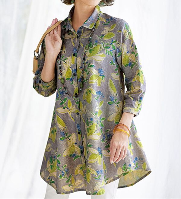 BELLUNA（ベルーナ）の「麻混ぼかし調フレアーオーバーブラウス（チュニック）」｜詳細画像