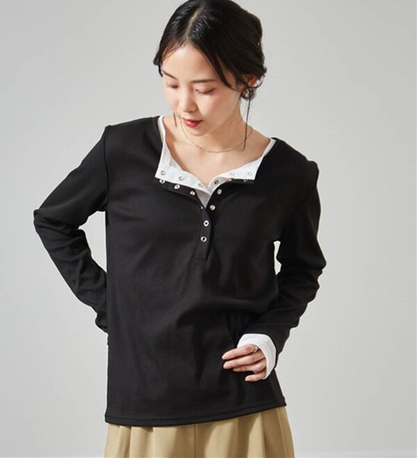 RANAN（ラナン）の「レイヤードヘンリーネックリブTシャツ（カットソー）」｜詳細画像