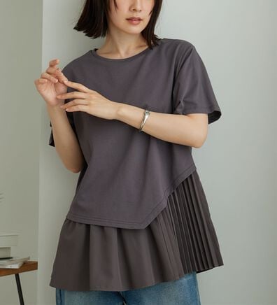 BELLUNA（ベルーナ）の「異素材使い裾アシメデザインチュニック（チュニック）」