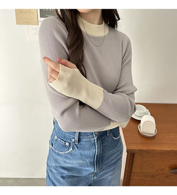 GeeRA（ジーラ）の「指穴配色デザイン柔らかリブニット（ニット・セーター）」｜詳細画像