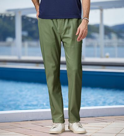 「＜シンプル＆プラス＞接触冷感ストレッチパンツ（メンズフルレングスパンツ）」