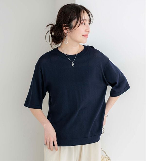 BELLUNA（ベルーナ）の「【快適Ｌａｂ．】シャリ冷！洗える多機能ニットＴシャツ（ニット・セーター）」｜詳細画像