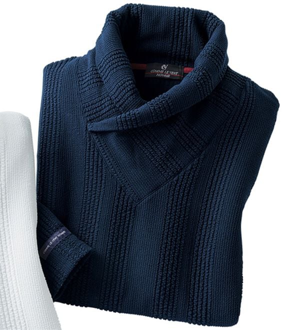 「＜コムルヴァン・オム＞ボリュームネック着映えプルオーバー（メンズニット・セーター）」｜ネイビ－