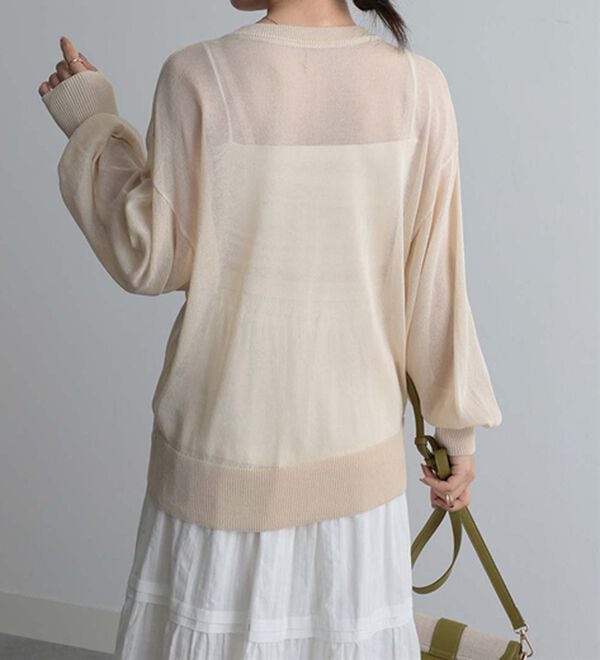 RANAN（ラナン）の「ひんやり！シアーニットキーネックカーディガン（ニットカーディガン）」｜詳細画像