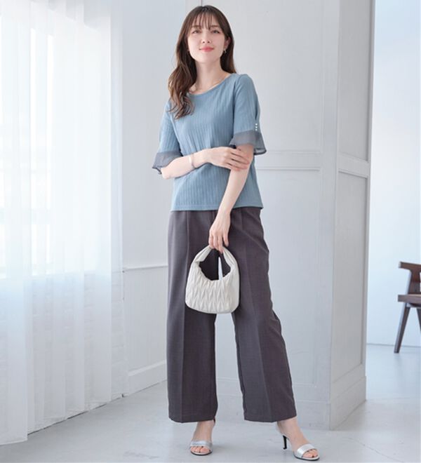 alotta（アロッタ）の「パール調ボタン付テレコリブトップス（カットソー）」｜詳細画像