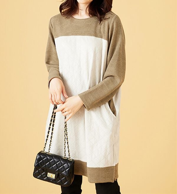 BELLUNA（ベルーナ）の「【Ｌａｇｒｉｌｕａ】異素材切替キルトステッチ風チュニック（チュニック）」｜詳細画像