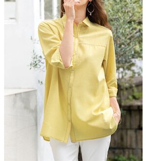 ルフラン（ルフラン）の「ステッチ使いフレンチリネン混シャツ（シャツ）」｜ライトイエロー