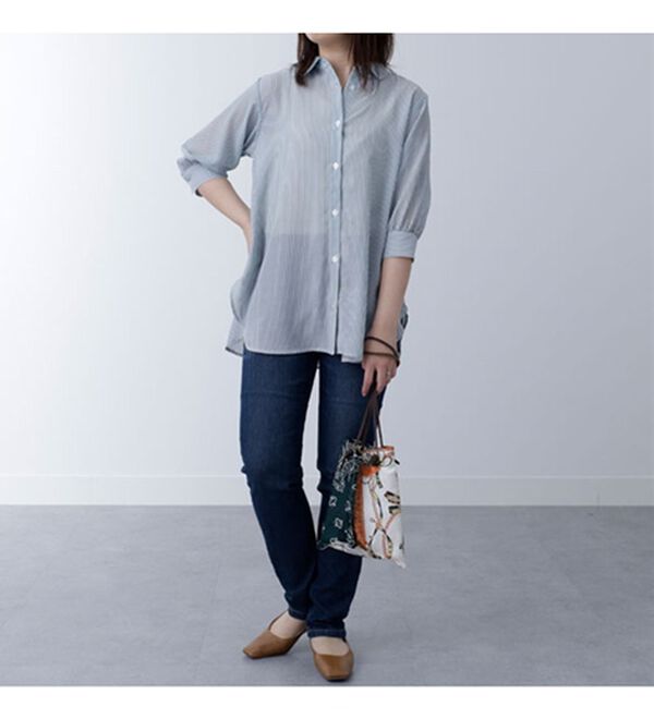 BELLUNA（ベルーナ）の「シアーストライプ素材シャツチュニック（シャツ）」｜詳細画像