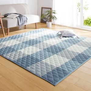 「洗える綿１００％しじらキルトカーペット（カーペット）」｜ブルー