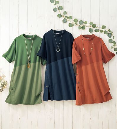 ルフラン（ルフラン）の「【３色組】ボタン使い異素材チュニック（チュニック）」