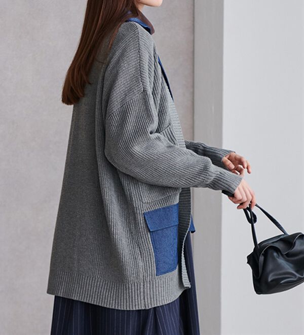 RANAN（ラナン）の「重ね着風デニム切替ニットジャケット（その他ジャケット）」｜詳細画像