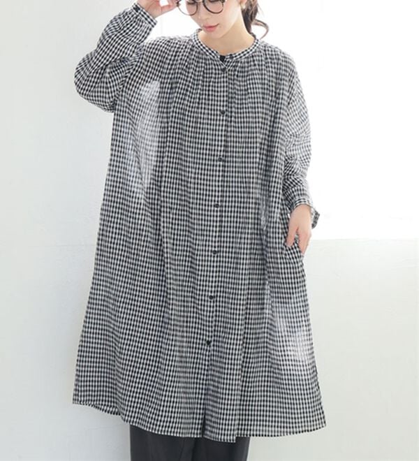 A HAPPY MARILYN（アハッピーマリリン）の「【Ｌ～６Ｌ】【選べる袖丈】【風通るプレミアム】綿・楊柳シャツチュニック（チュニック）」｜ギンガム