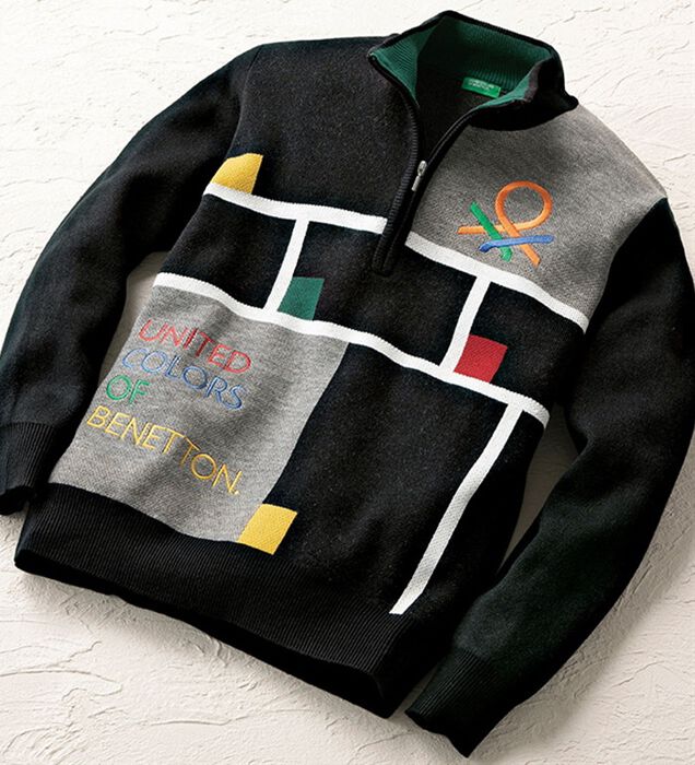 25615ベネトンメンズニット黒サイズ46