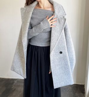 「【YOUING.】シャギーオーバーサイズミドルコート（ハーフコート）」｜ライトグレー
