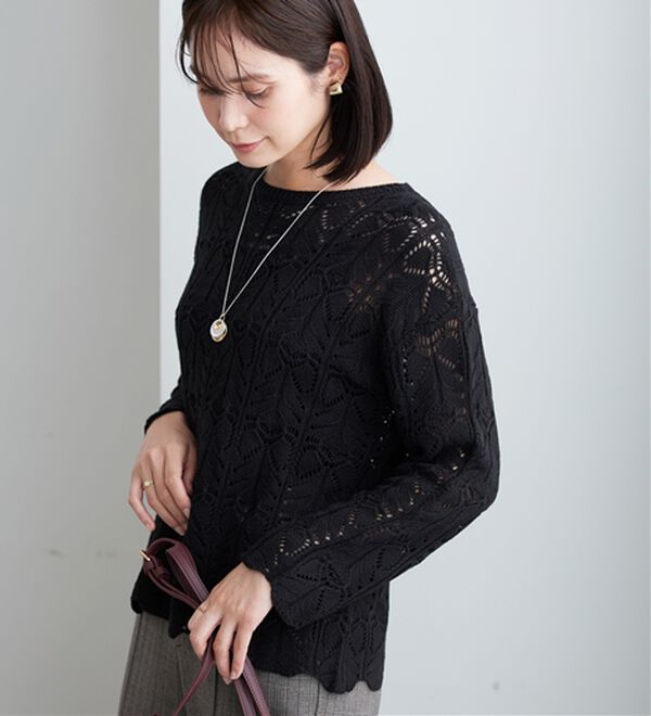 BELLUNA（ベルーナ）の「リボン柄透かし編ニットプルオーバー（ニット・セーター）」｜詳細画像