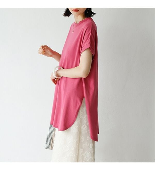 GeeRA（ジーラ）の「綿１００％フレンチスリーブチュニックＴシャツ（カットソー）」｜詳細画像
