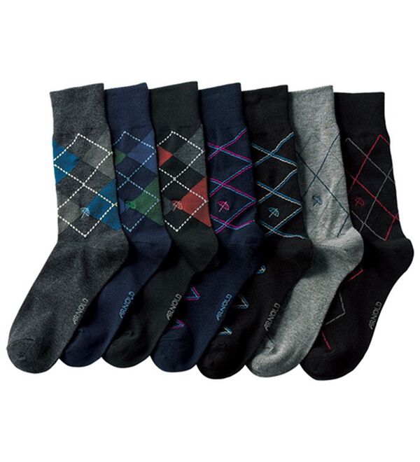 「【７足組】＜アーノルドパーマー＞チェック柄バリエーションソックス（メンズ靴下・タイツ）」｜7足組