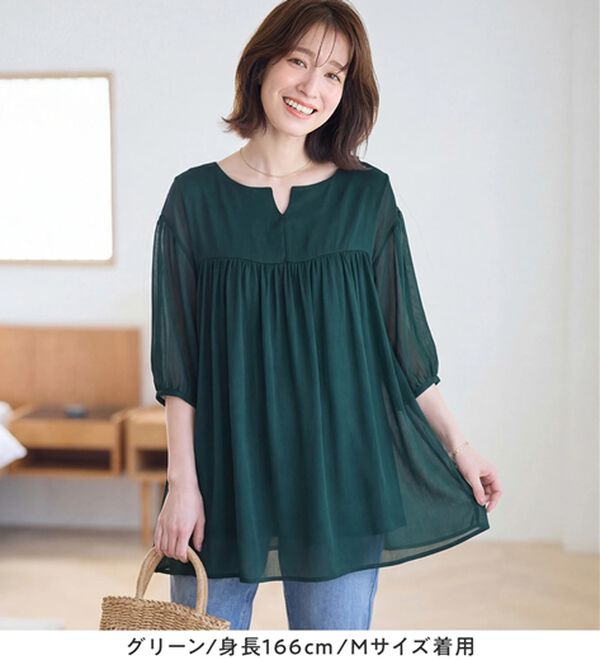 Viola e Viola（ヴィオラ エ ヴィオラ）の「【毎日着たい！】カットソー裏地付シフォンチュニック（チュニック）」｜詳細画像