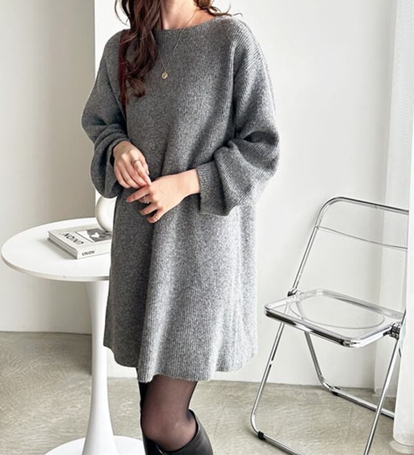 GeeRA（ジーラ）の「ボートネックミニ丈ニットワンピース（ニットワンピース）」｜詳細画像