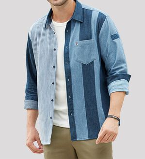 「＜ハッシュパピー＞切替えお洒落なデニムシャツ（メンズシャツ）」｜詳細画像