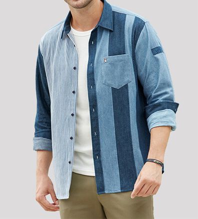 「＜ハッシュパピー＞切替えお洒落なデニムシャツ（メンズシャツ）」