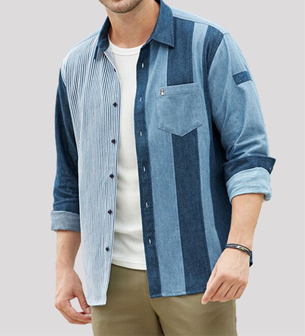 「＜ハッシュパピー＞切替えお洒落なデニムシャツ（メンズシャツ）」｜詳細画像
