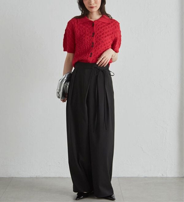 RANAN（ラナン）の「麻調2タックラップリボンパンツ（フルレングスパンツ）」｜詳細画像