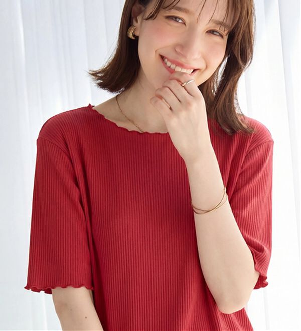 Viola e Viola（ヴィオラ エ ヴィオラ）の「ひんやリブ　メロウデザイントップス（カットソー）」｜レッド