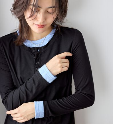 Viola e Viola（ヴィオラ エ ヴィオラ）の「１枚着映えレイヤード風ヘンリーネックリブトップス（カットソー）」